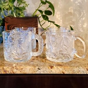 Set of 4 vintage Batman embossed glass mugs